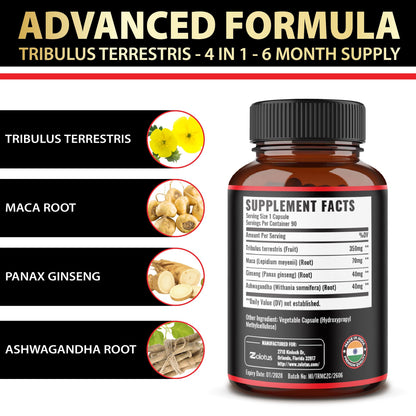 Zolotus 2 Packs Tribulus Terrestris with Maca Root Ashwagndha Root Panax Ginseng - 6 Months Supply