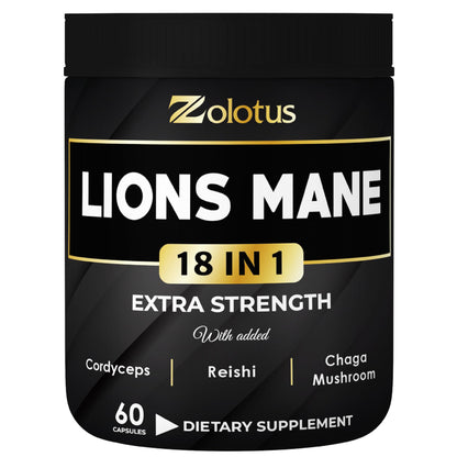 Zolotus Lions Mane Capsules with Cordyceps – 60 Count | Brain & Immune Support