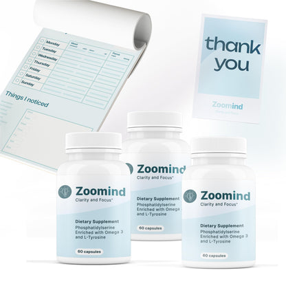 Zoomind Dietary Supplement - Clarity & Focus | Omega-3, Phosphatidylserine PS, L-Tyrosine | 60 Capsules