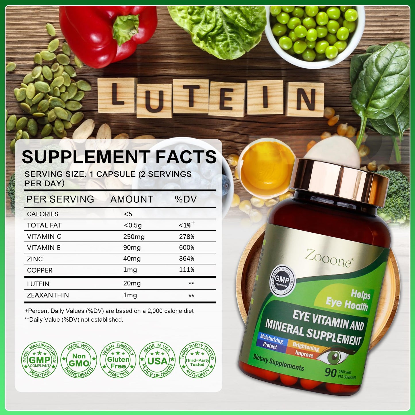 Zooone Lutein & Zeaxanthin Eye Vitamins – Vision Support for Adults (90 Capsules)