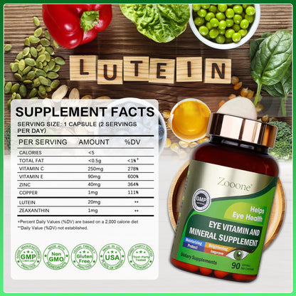 Zooone Lutein & Zeaxanthin Eye Vitamins – Vision Support for Adults (90 Capsules)
