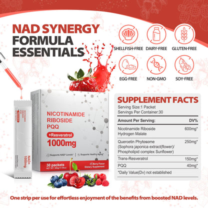 Zooone NAD+ Liquid Supplement 1000mg | Nicotinamide Riboside & Resveratrol - 30 Pack