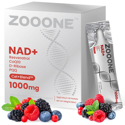 Zooone NAD+ Supplement with Resveratrol - 1000mg NMNH, Anti-Aging & Energy Support for Men & Women, 30 Pockets