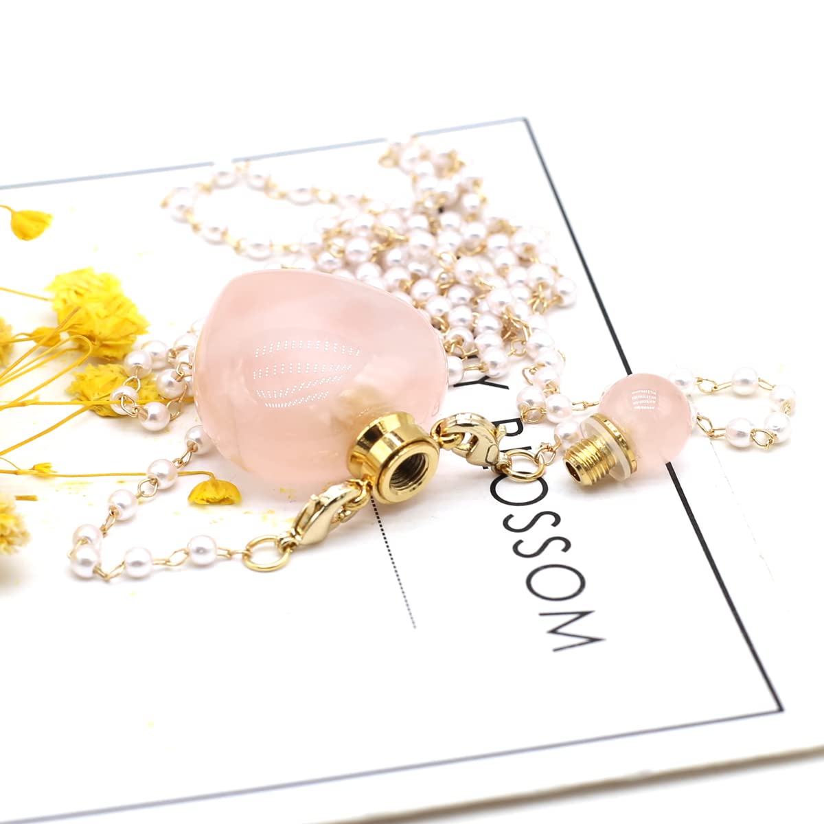 Zotoone Rose Quartz Perfume Bottle Pendant Necklace | Essential Oil Diffuser Jewelry