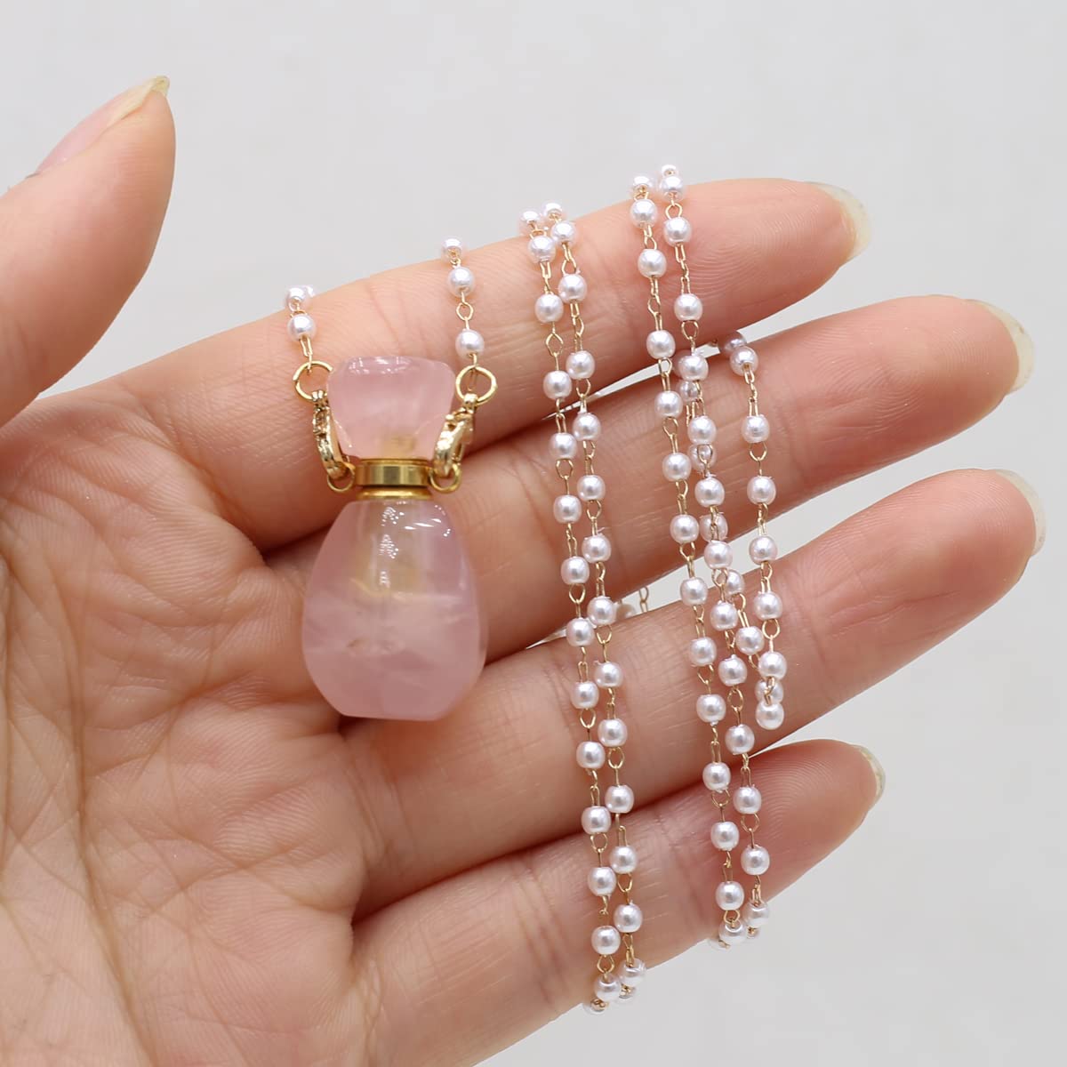 Zotoone Rose Quartz Perfume Bottle Pendant Necklace – Essential Oil Diffuser Jewelry for Women