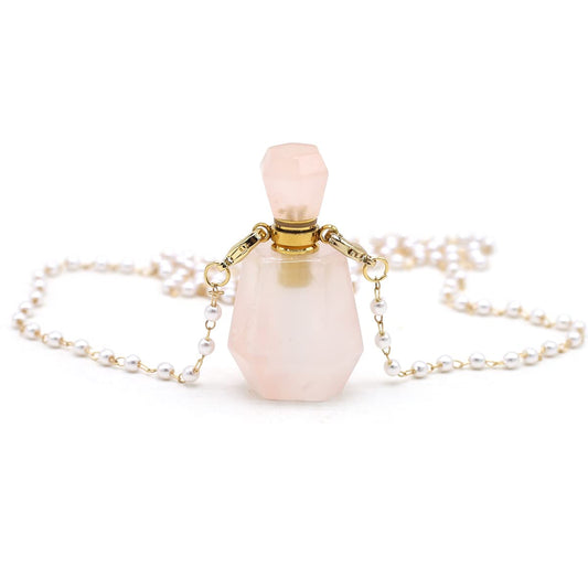 Zotoone Rose Quartz Perfume Bottle Pendant Necklace – Essential Oil Diffuser Jewelry for Women