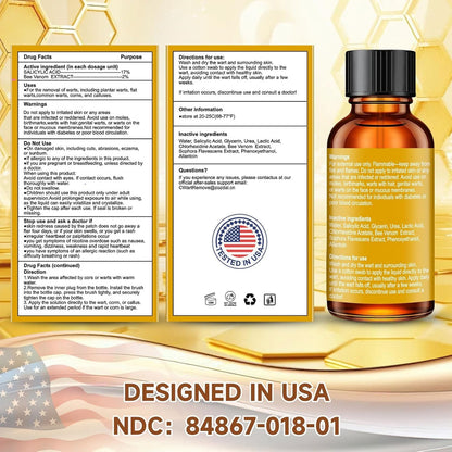 Zozdal Bee Venom Wart Remover 30ml – Dual-Action Salicylic Acid & Bee Venom for Plantar, Common, Flat Warts