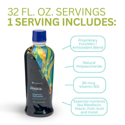 Youngevity ZRadical Fucoidan: Organic Maritech Extract + Cofactors | Immune Support | 32 fl oz x4