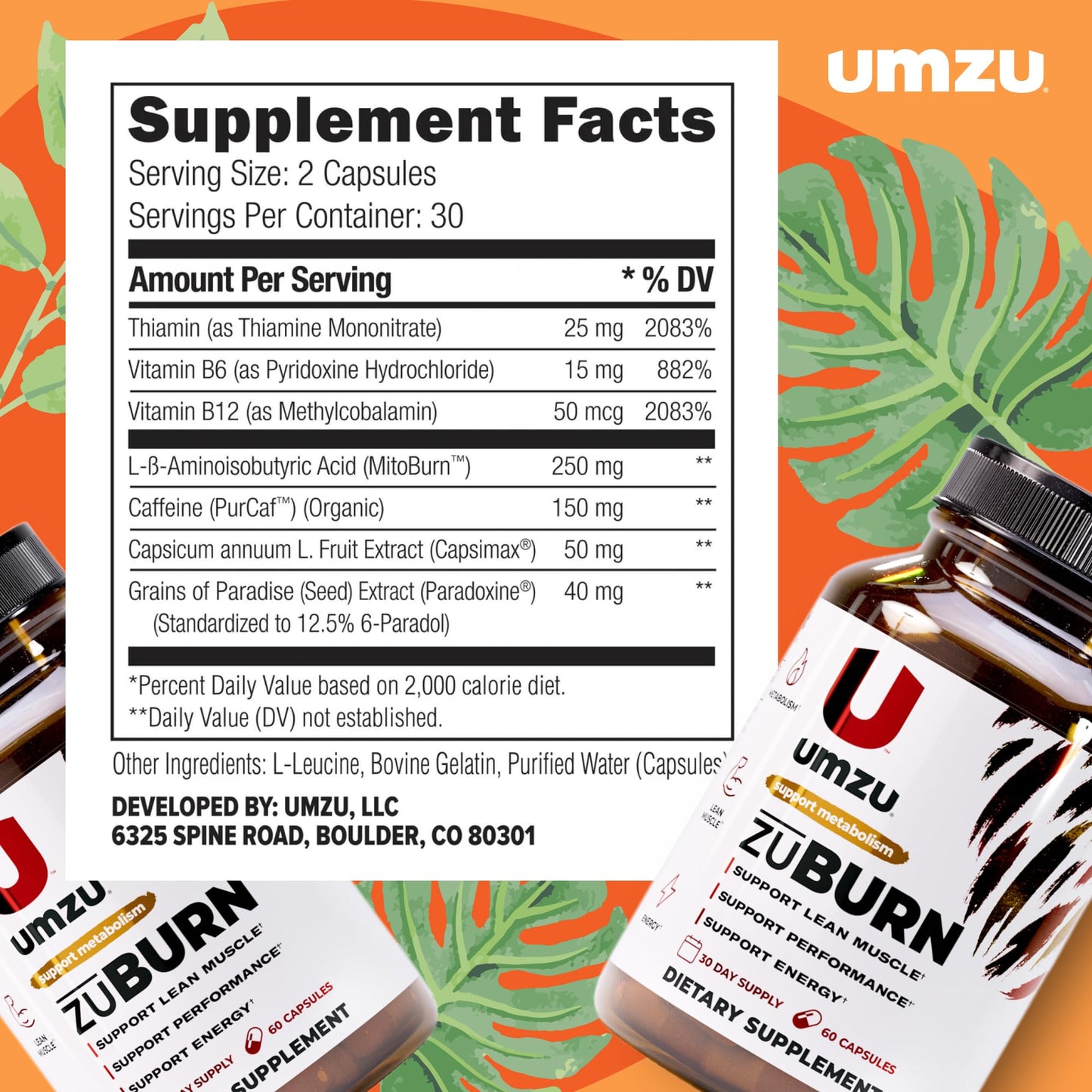 UMZU ZuBurn Energy Support - 30 Day Supply, Caffeine & Mitoburn