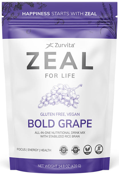 Zurvita Zeal for Life - Bold Grape Flavor | Daily Nutrition for Vitality & Wellness - 30-Day Wellness Bag 420g