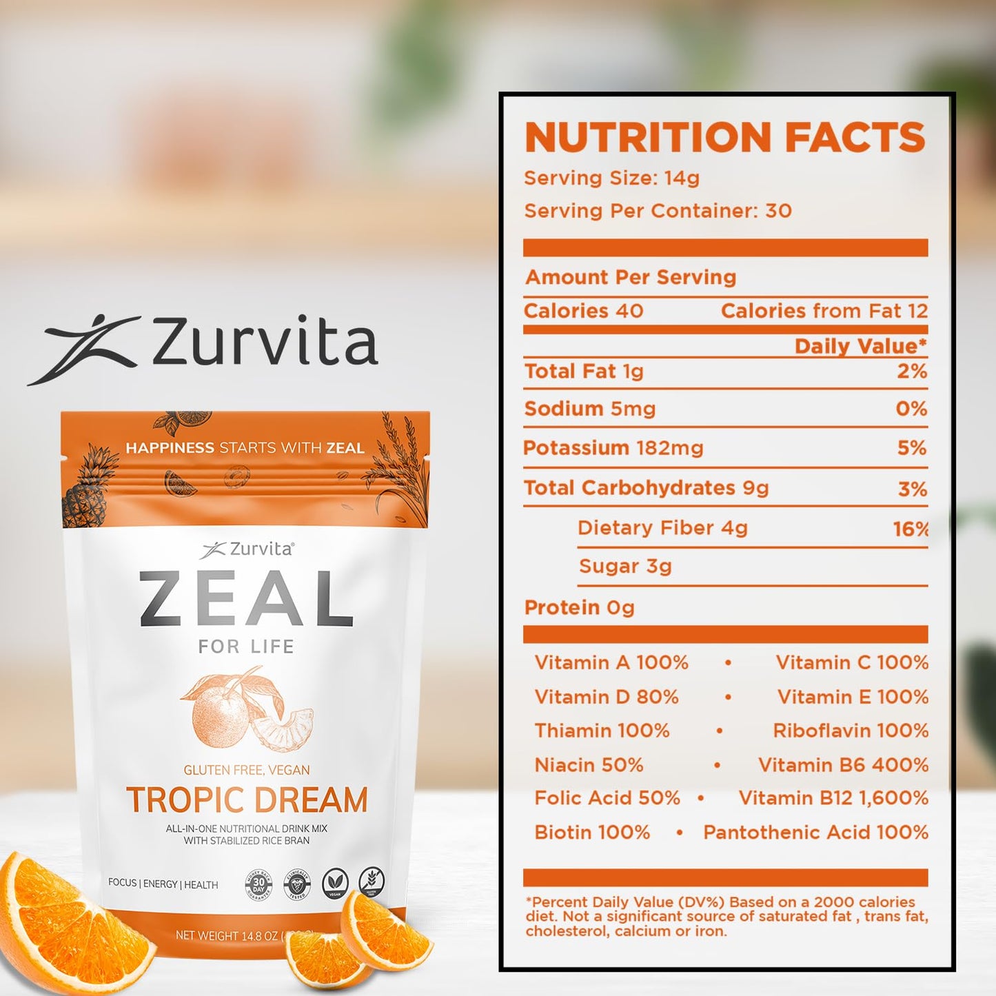 Zurvita Zeal for Life 30-Day Wellness Bag – Tropic Dream Flavor | Daily Nutritional Supplement for Vitality