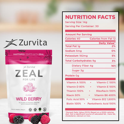 Zurvita Zeal for Life 30-Day Wellness Bag - Wild Berry (Classic) 420 g | Vitality, Immunity & Wellness