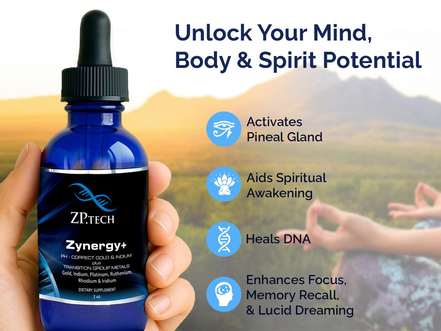 Zynergy Plus Colloidal Ormus Gold Liquid – 24K Monoatomic Gold & Indium | Pineal Gland Support, Meditation