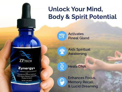 Zynergy Plus Colloidal Ormus Gold Liquid – 24K Monoatomic Gold & Indium | Pineal Gland Support, Meditation