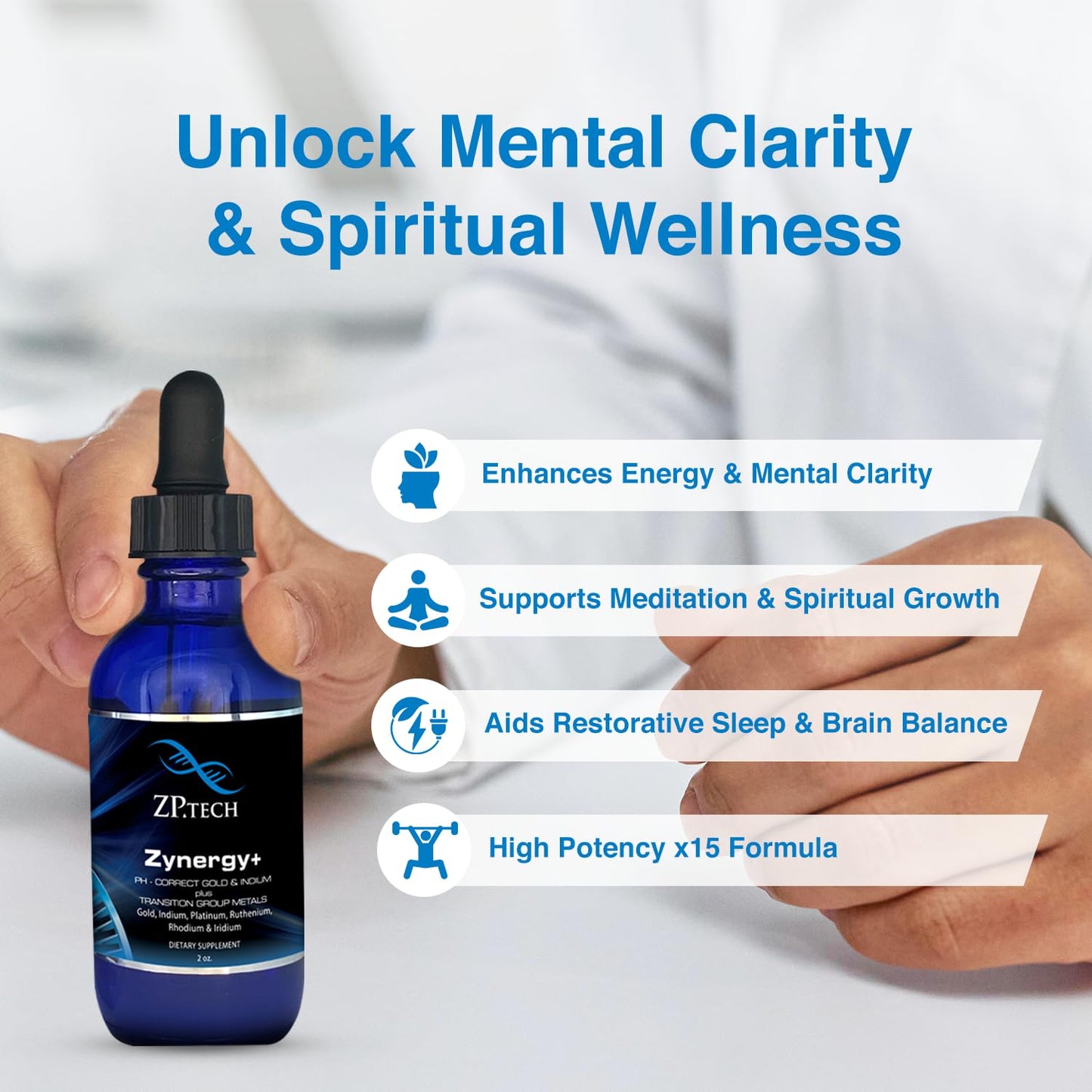 Zynergy Plus Colloidal Ormus Gold Liquid – 24K Monoatomic Gold & Indium | Pineal Gland Support, Meditation
