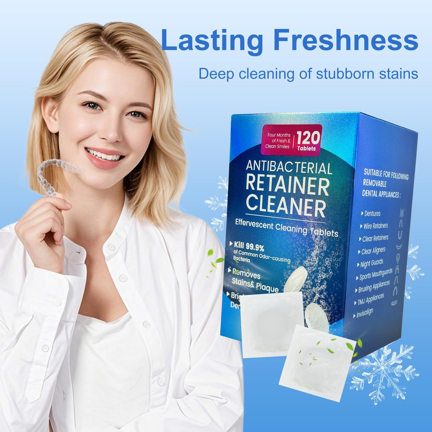 Zyntieu 23mm Retainer Cleanser Tablets – 120 Pack for Dentures & Invisalign