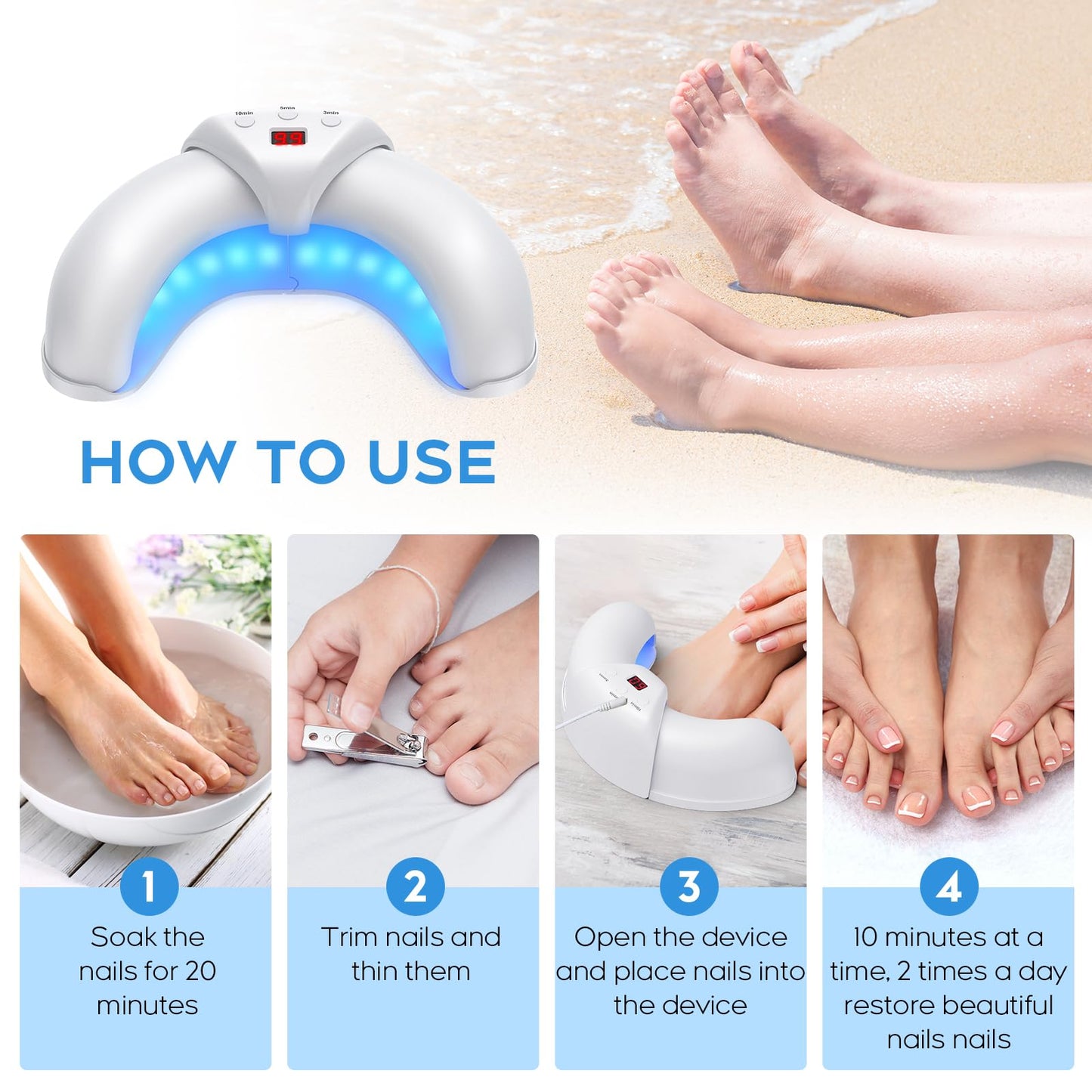 ZZP Toenail Fungus Device – White, Multi-Nail Home Light Therapy