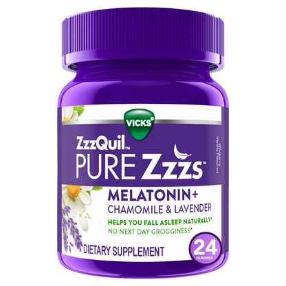 ZzzQuil PURE Zzzs Melatonin Gummies - 2mg Sleep Aid with Chamomile & Lavender | Wildberry Vanilla, 24 Gummies